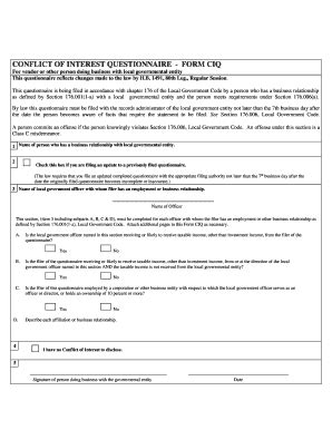 Fillable Online CONFLICT OF INTEREST QUESTIONNAIRE FORM CIQ For Vendor