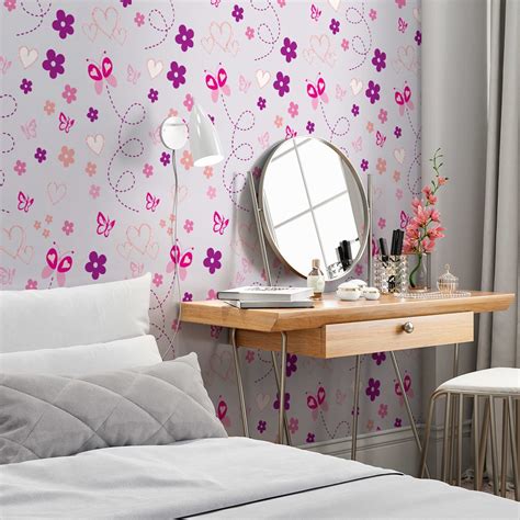 Papel de Parede Quarto Infantil Menina Rosa Roxo Lilás 2 5M