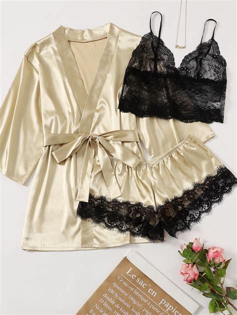 Sensual Lace Lingerie Set With Belted Robe