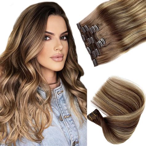 Amazon Clip In Hair Extensions Human Hair Inch Medium Brown To Honey Blonde Clip Ins