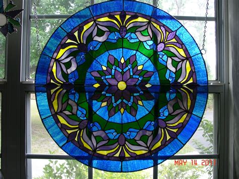 Hand Made Large Blue Mediallion Stained Glass Panel By Artistic Stained Glass And More