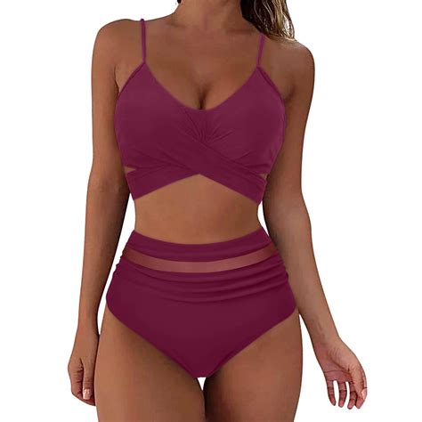 Willbest Bathing Suits For Women Women Mesh High Waisted Bikini Push Up