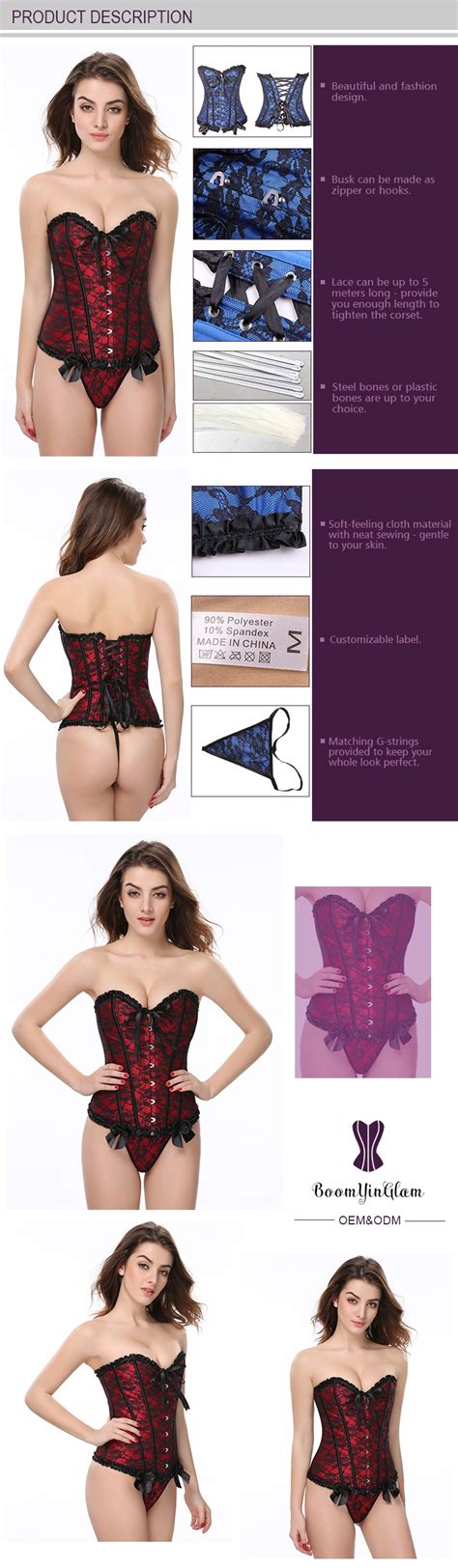 Corsets 2018 Sexy Red Laciness Women Outfit Lingerie Overbust Plastic Boned Front Clasp Closure