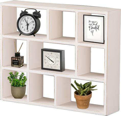 SOFE Wood White Shadow Box Frame with Shelves, 3 Tier Wall Shelving ...