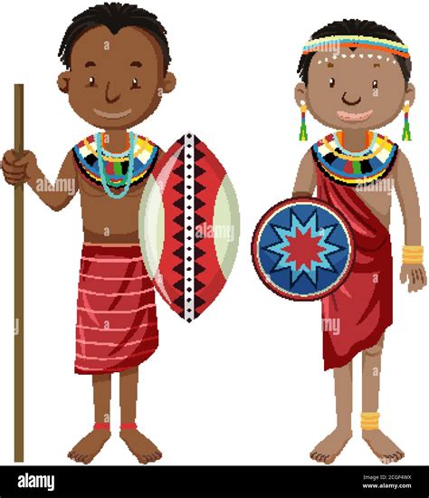 Ethnic people of African tribes in traditional clothing cartoon ...