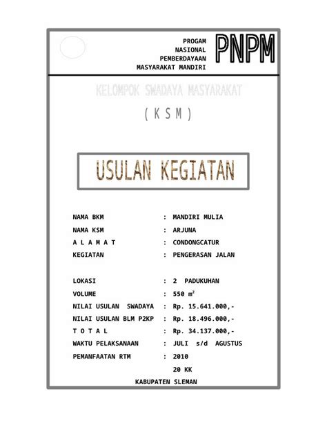 Docx Proposal Usulan Kegiatan Ksm Dokumen Tips