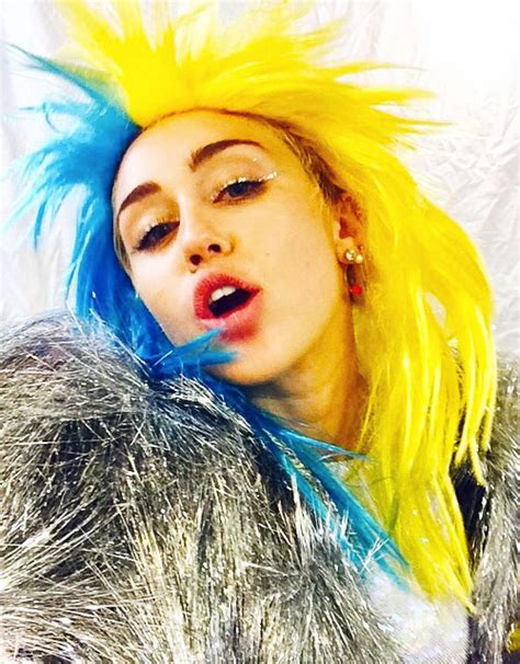 Miley Cyrus Straight Blue Yellow Mullet Split Color Two Tone Wig