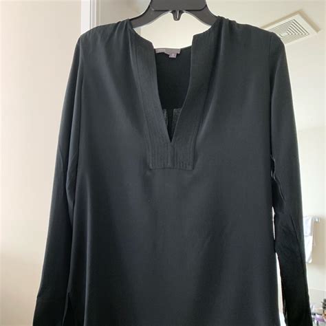 Vince Split Neck Silk Tunic Top Gem