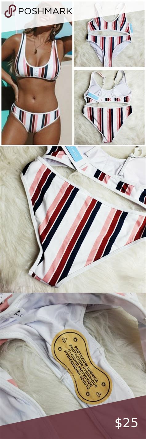 Cupshe White Vertical Striped Bikini Nwt Striped Bikini Vertical