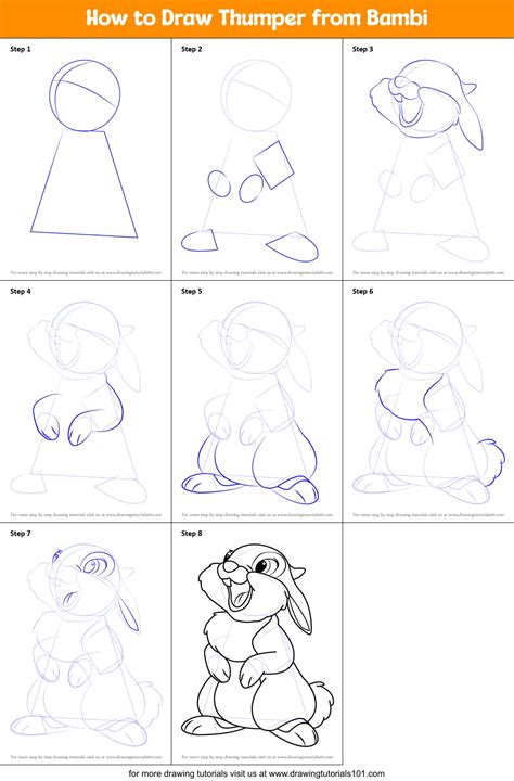 How to Draw Thumper from Bambi printable step by step drawing sheet ...