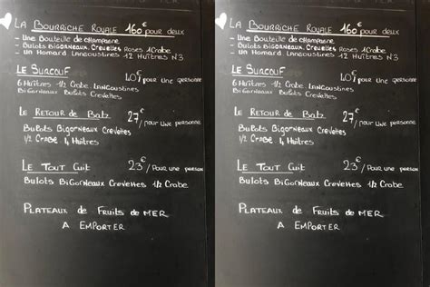 Menu au restaurant le Surcouf Roscoff 14 rue Amiral Réveillere