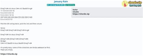 Chord January Rain Tab Song Lyric Sheet Guitar Ukulele Chordsvip