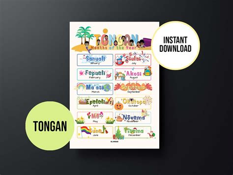 Printable Tongan Months Poster Tongan Tropical Beach Theme Etsy