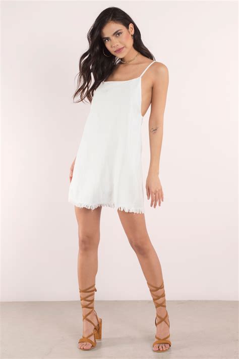 Cute White Shift Dress Frayed Hem Dress Shift Dress