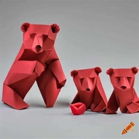 Origami high poly bear cubs with fruits, salad, nuts, and pasta on matte background on Craiyon