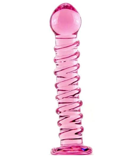 Ribbed Pink Glass Dildo TheAdultToyShop