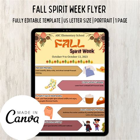 Editable Fall Spirit Week V Flyer Template Spirit Week Etsy