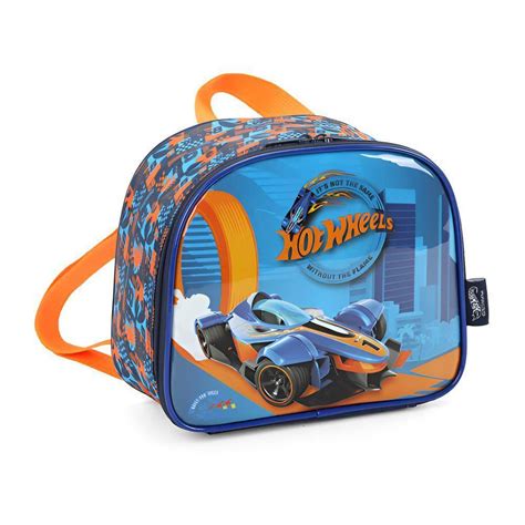 Kit Mochila De Costas Hot Wheels Pista Lancheira Azul Papelaria Pigmeu