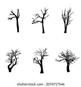 Collection Different Naked Trees Silhouettes Vector Stock Vector Royalty Free