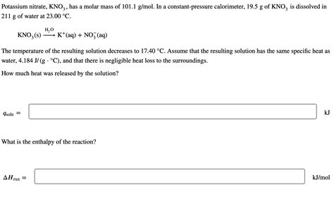 Solved Potassium Nitrate Kno3 Has A Molar Mass Of 1011