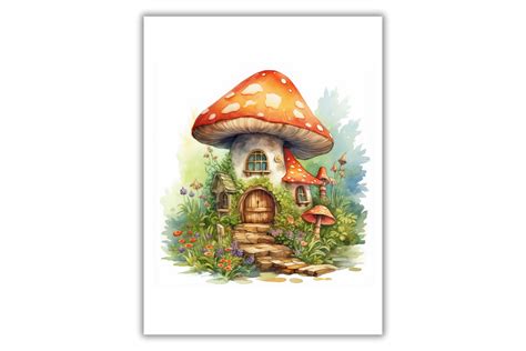 Watercolor Mushroom House Art Print Graphic By Niki Lyn Digital Design · Creative Fabrica