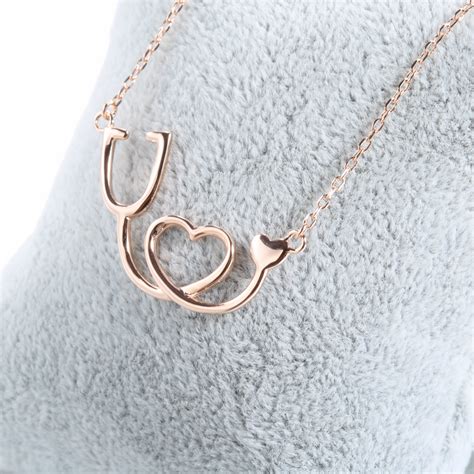 Sterling Silver Medical Stethoscope Heart Pendant Necklace Diamond