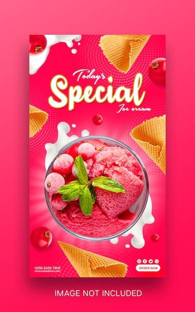 Premium Psd Juicy Red Currant Special Delicious Ice Cream With Cone