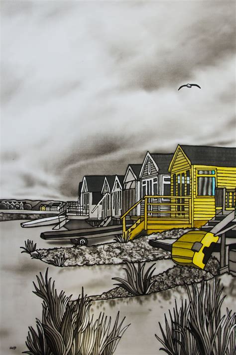 The Escape - Beach Huts at Mudeford - Stephanie Gay Silk Art