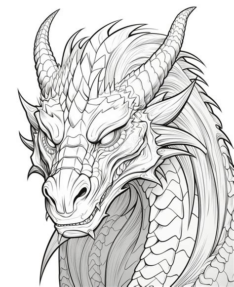 Coloring Page for Kids Portrait of an Evil Dragon Stock Illustration ...