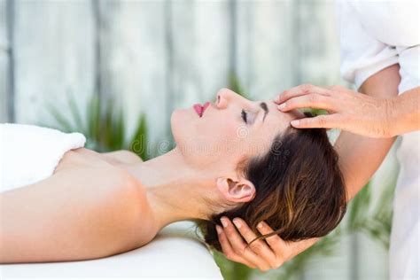 Brunette Receiving Head Massage Stock Photo Image Of Relaxing People