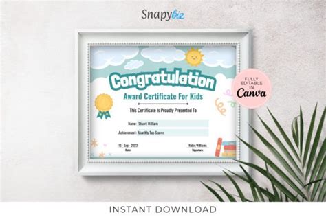 Printable Award Certificate for Kids Graphic by SnapyBiz · Creative Fabrica