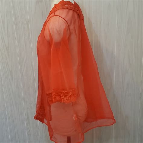 Vintage Pandora Sheer Nylon Lingerie Bed Jacket Red S Gem