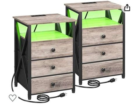 Amhancible Night Stand Set 2 Led Nightstand With Charging Station End Side Tables With Usb