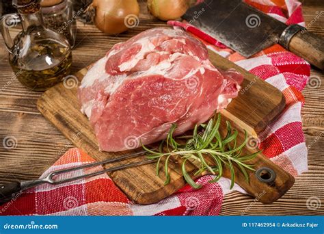 Raw Pork Shoulder Stock Photo Image Of Board Chop 117462954