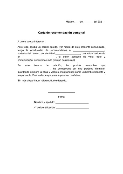 Carta De Recomendación Personal Corta Ejemplos ️