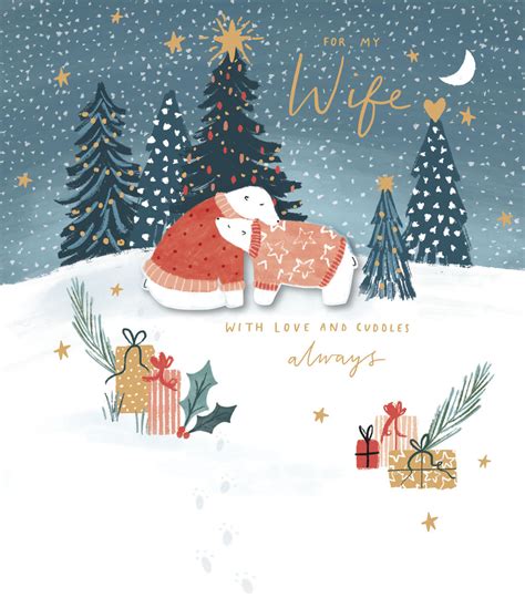 For My Wife Cute Polar Bear Embellished Christmas Card Cards