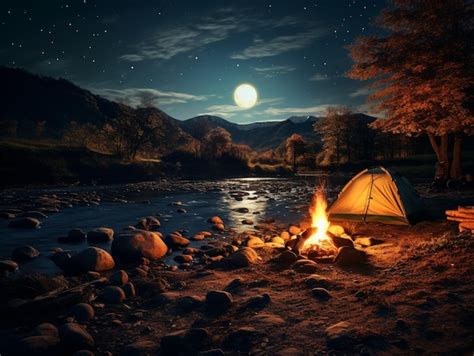 Premium AI Image | Camping in nature near the river adventure trip ...