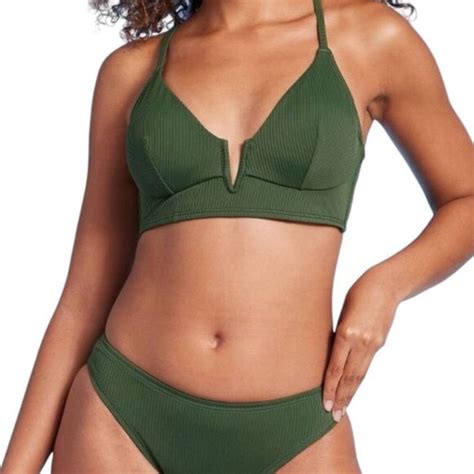 Shade Shore Swim Newshade Shore Ribbed Longline Vwire Bikini Dark Green Top C Poshmark
