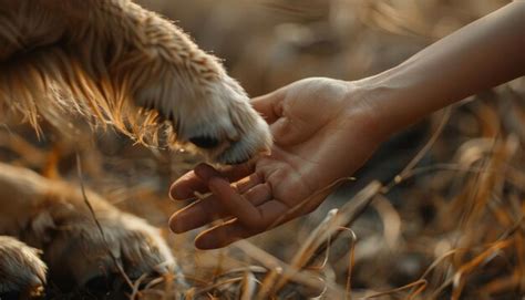 Premium Photo | Emotional connection human hand and dog paw touch ...