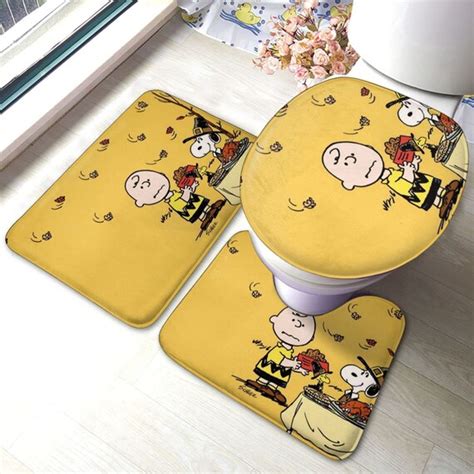 Cartoon Snoopy Bathroom Mat Piece Set Cute Snoopy Bath Rug Etsy