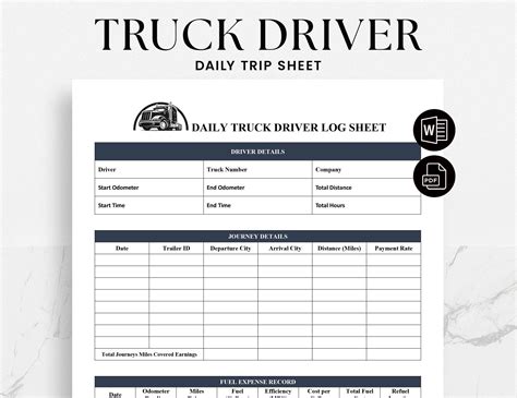Truck Driver Daily Trip Sheet Template - Truck Driver Log Book – Daily