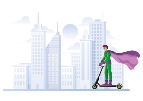 Superhero on Electric Scooter 13224466 Vector Art at Vecteezy