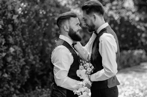 Gay Man With Partner On Wedding Day Married LGBT Couples Celebrate A Romantic Wedding Ceremony