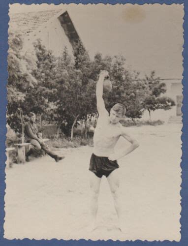 Shirtless Guy In Trunks Lifting Weights Naked Torso Bulge Vintage Photo EBay