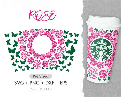 16oz Rose Butterfly Hot Cup Svg Full Wrap Svg Butterfly Etsy