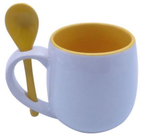 Caneca De Cer Mica Belly Interior E Colher Amarelo Ml Live Sub