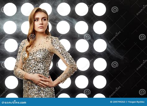 Beautiful Blonde Woman In Elegant Sequin Dress Stock Image Image Of Party Model
