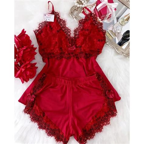 Baby Doll Luxo Nobre Tecido Canelado Renda Conjunto De Lingerie Shopee Brasil