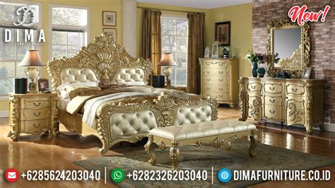 Luxury Gold Duco Tempat Tidur Mewah Ukiran Jepara Klasik Zelda DF 1305