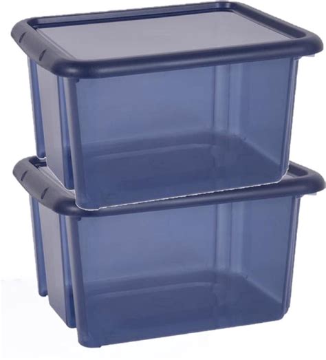 2x Stuks Kunststof Opbergboxen Opbergdozen Donkerblauw 30 Liter